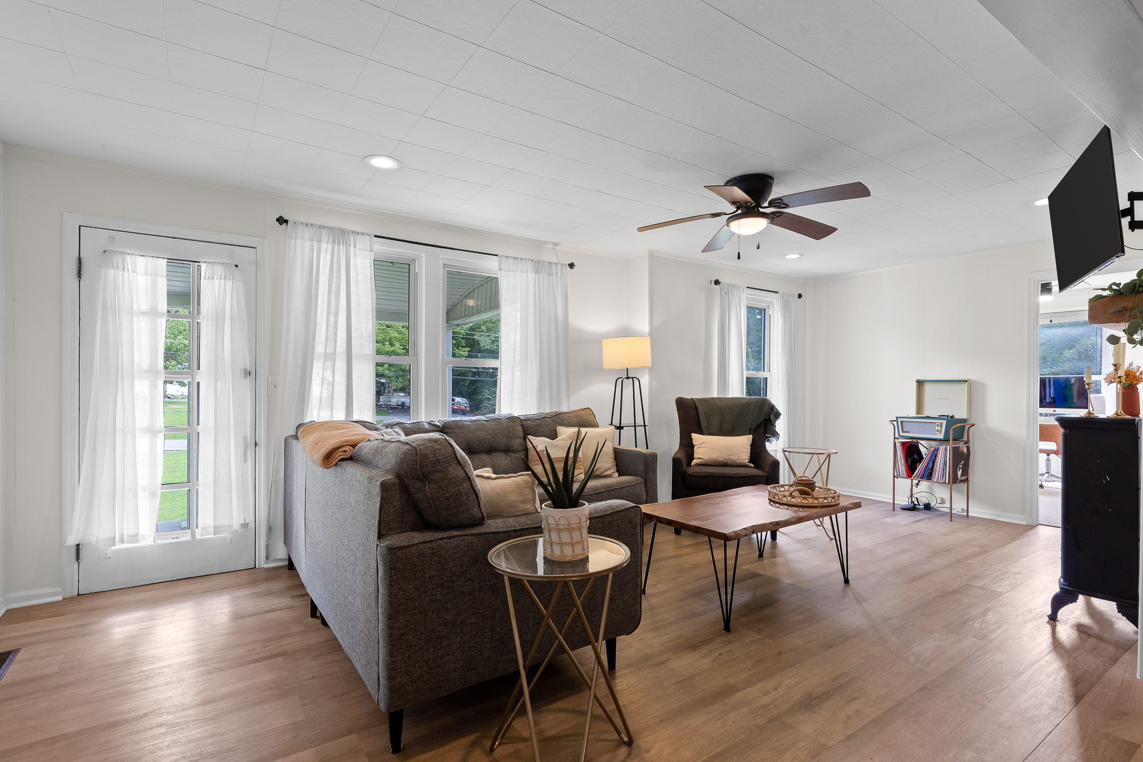 Bright living room with hardwood floors